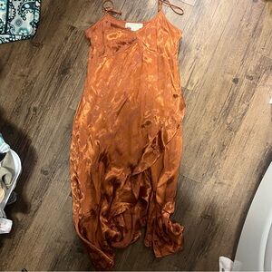 Saltwater LUXE Anthropologie Burnt Orange Satin Midi Dress